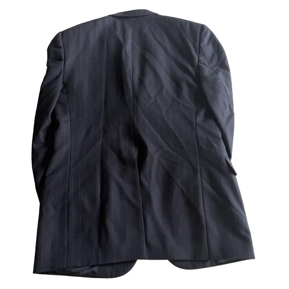 Burberrys Blue Pinstripe Wool Blazer Suit Jacket Sz 38 Vintage 80s USA Made
